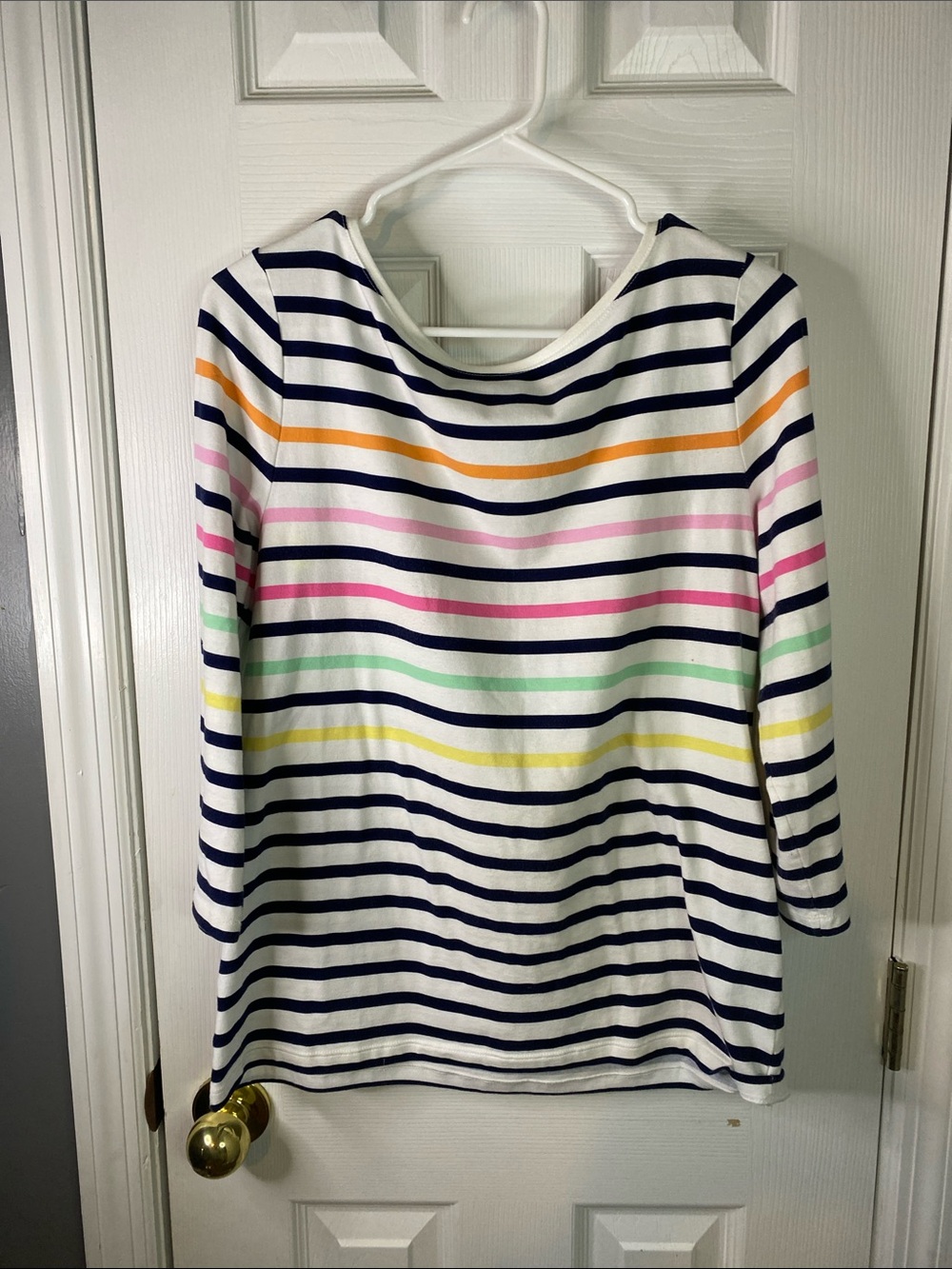 Talbots White Navy Striped Long Sleeve Top with Multicolor Stripes Size Large.